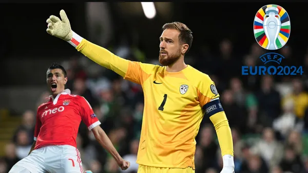 Jan Oblak, arquero de Eslovenia y Óscar Cardozo