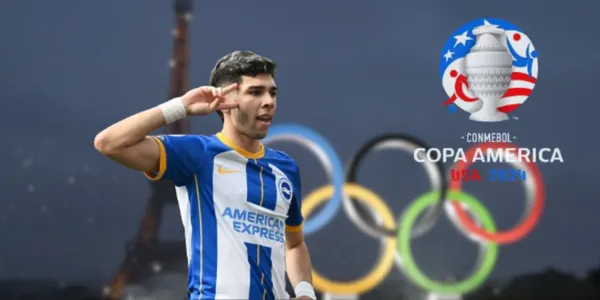 Julio Enciso celebrando un gol con la camiseta del Brighton en la Premier League