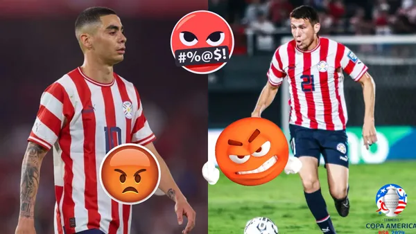 Miguel Almirón y Hernesto Caballero con la camiseta de la selección paraguaya