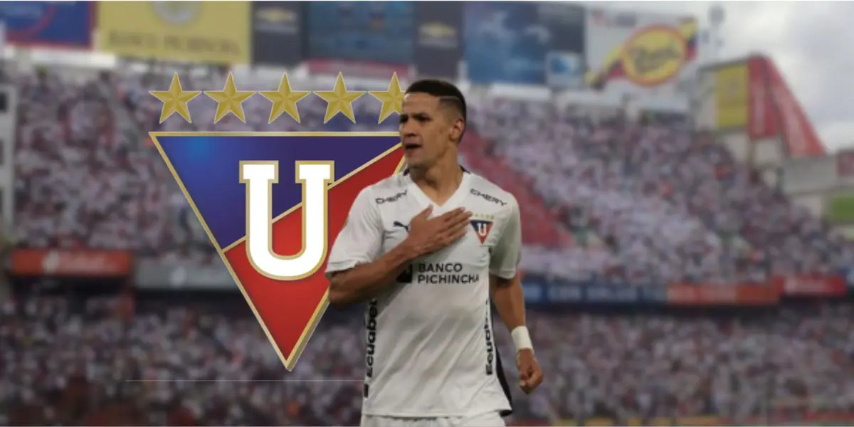 Alex Arce celebrando un gol con la camiseta de la LDU Quito en Ecuador