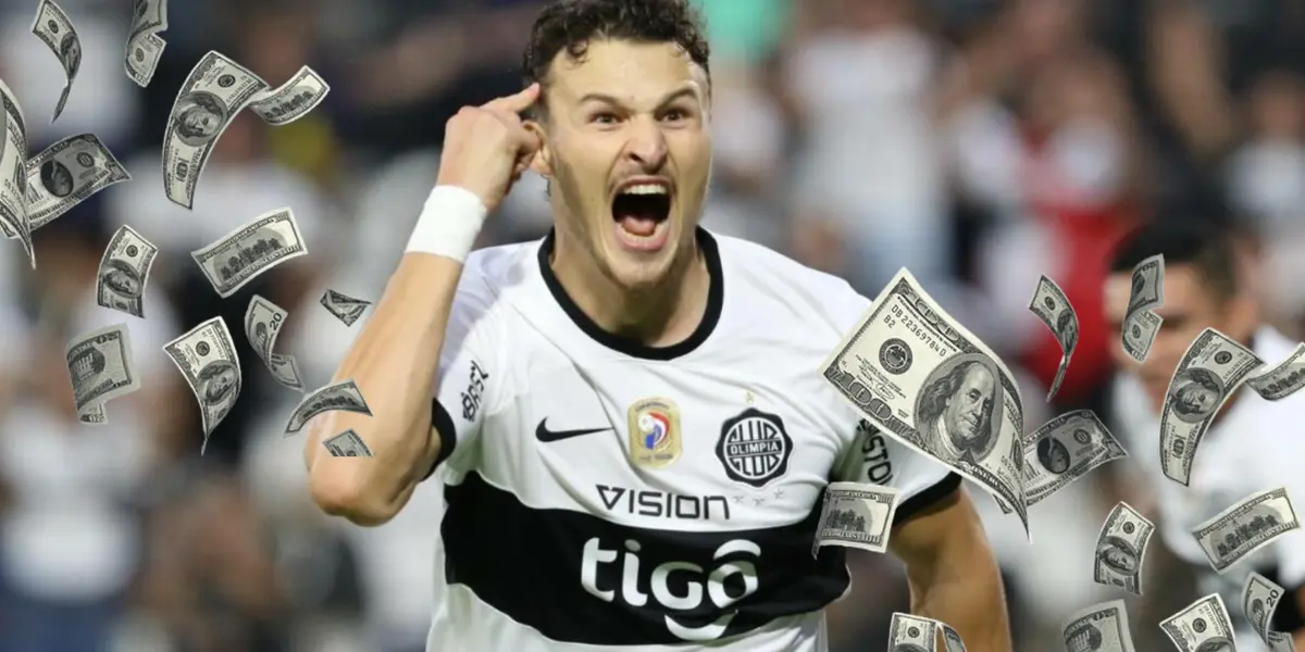 Facundo Bruera festejando un gol con Olimpia