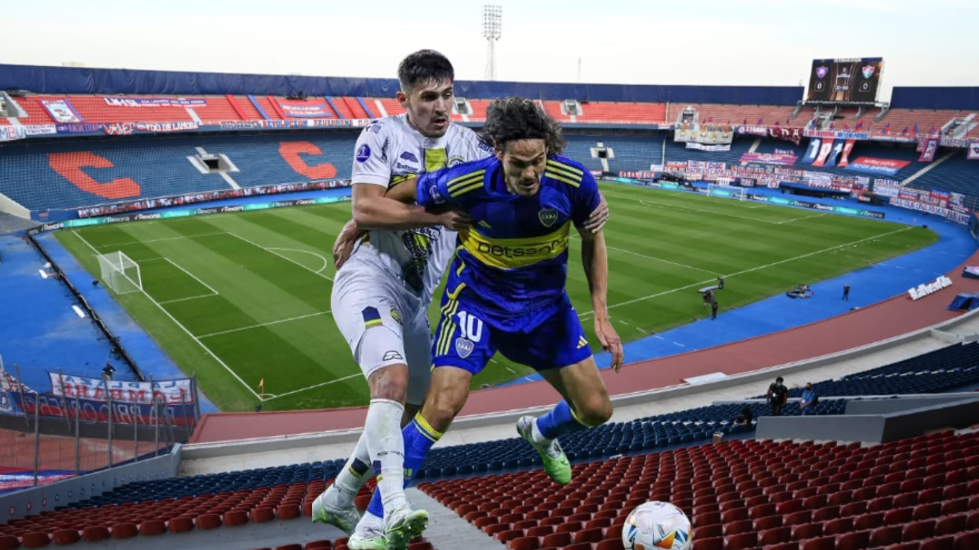 Jugadores de Boca Juniors y Trinidense disputando el balón en La Nueva Olla