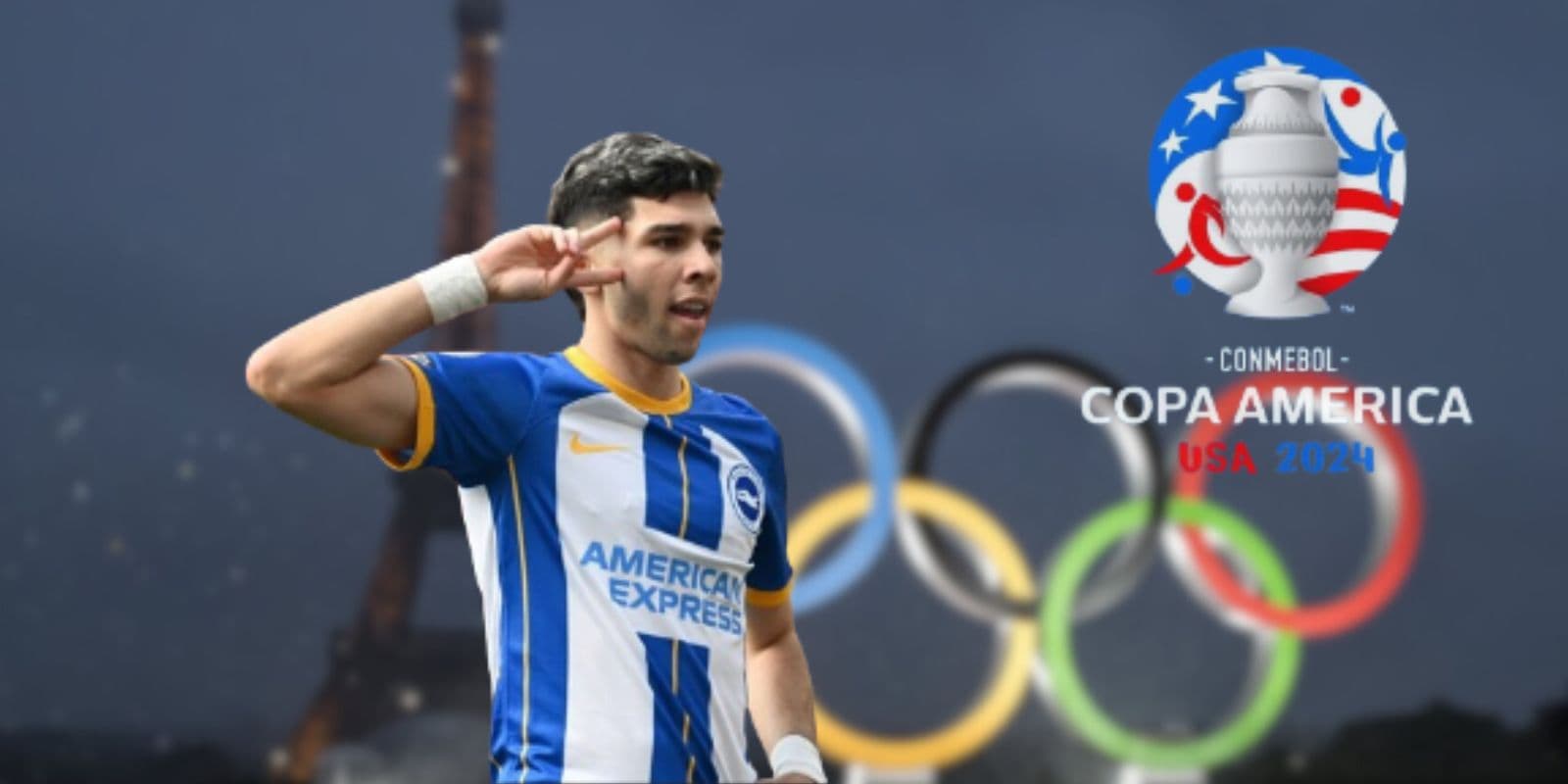 Julio Enciso celebrando un gol con la camiseta del Brighton en la Premier League