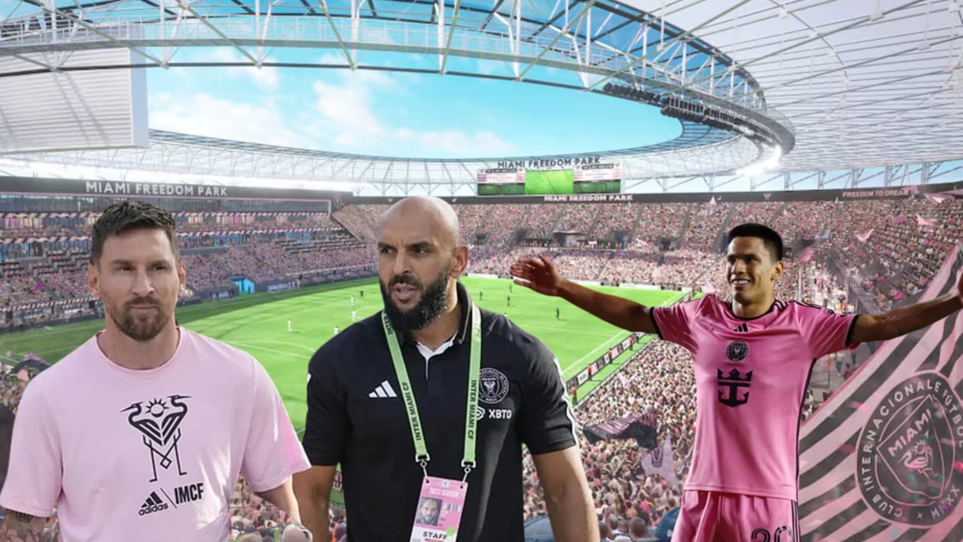 Lionel Messi, Yassine Cheuko y el paraguayo Diego Gómez