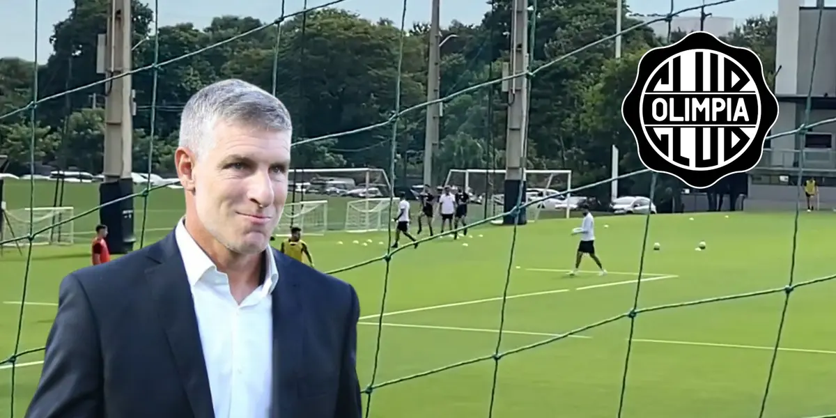 Martín Palermo, DT de Olimpia en el entrenamiento