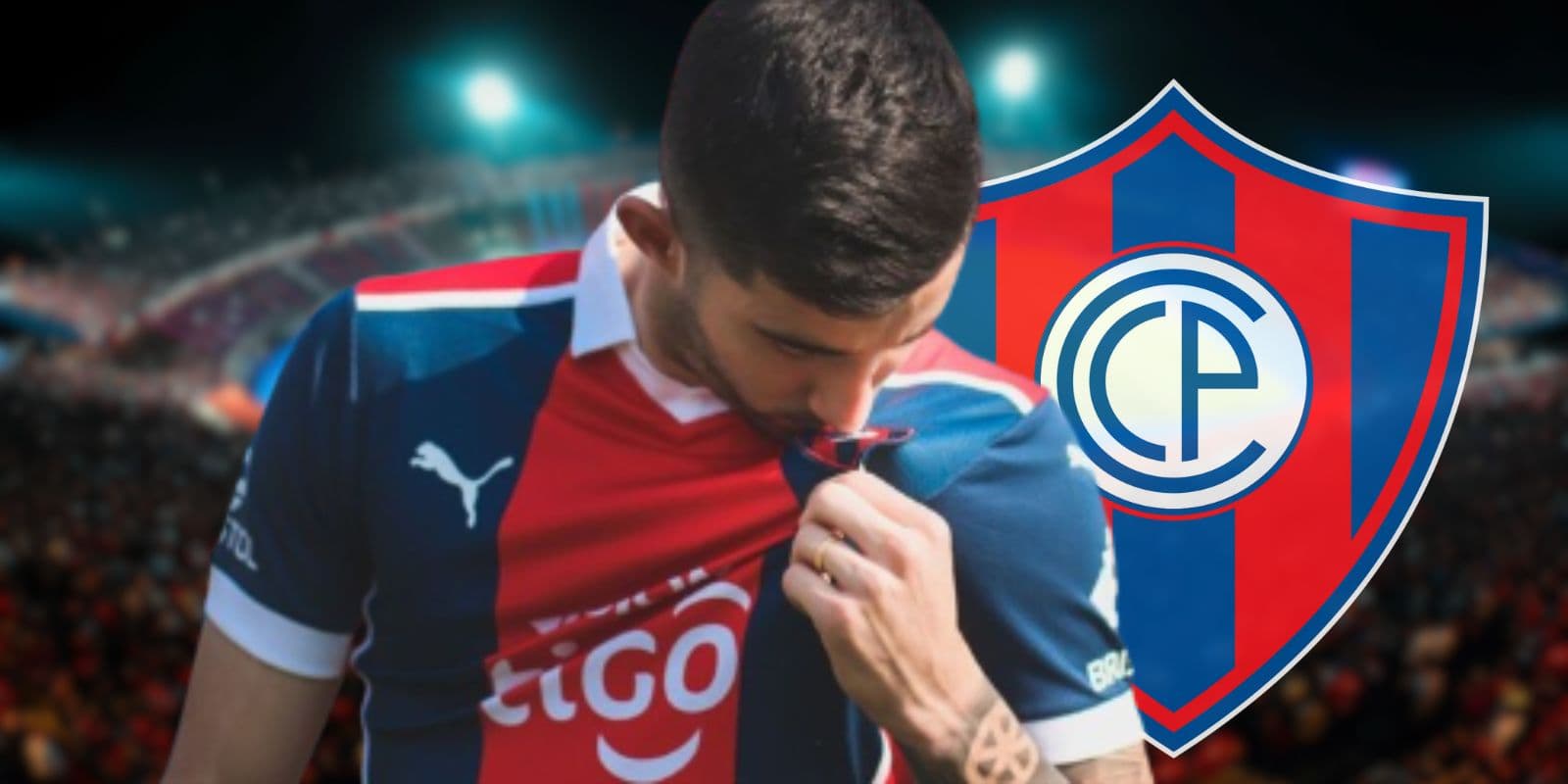 Mathías Villasanti besando el escudo de Cerro Porteño