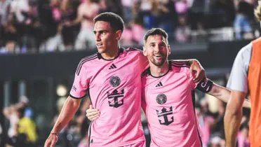 Matías Rojas con Lionel Messi festejando en Inter Miami