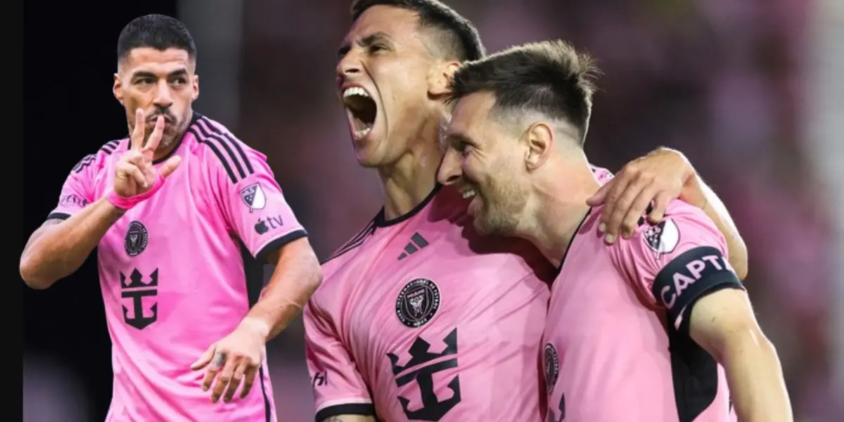 Matías Rojas con Luis Suárez y Lionel Messi