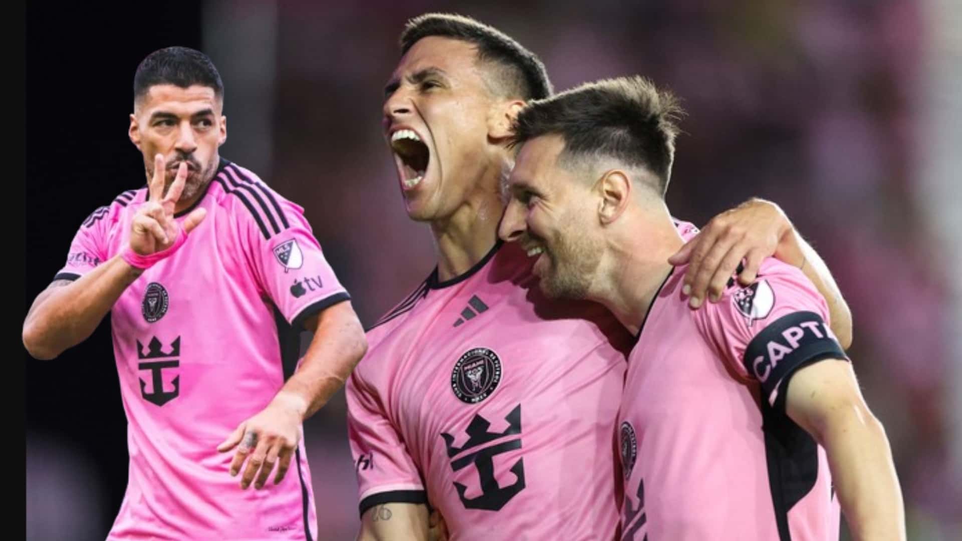 Matías Rojas con Luis Suárez y Lionel Messi