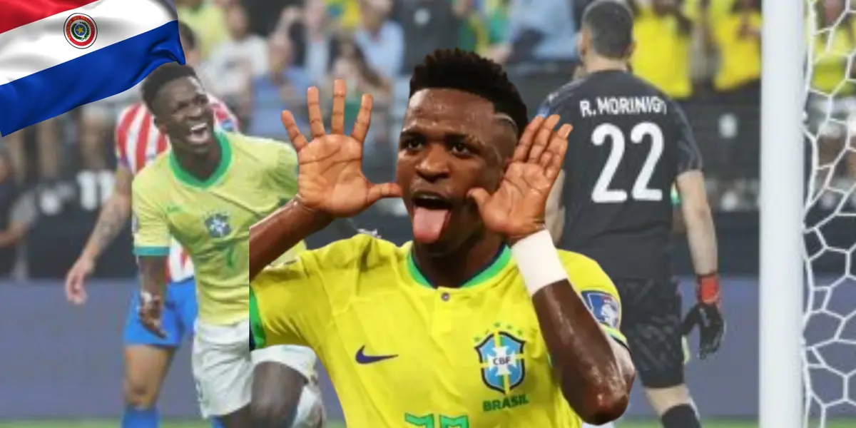 Vinicius y su festejo ante Paraguay